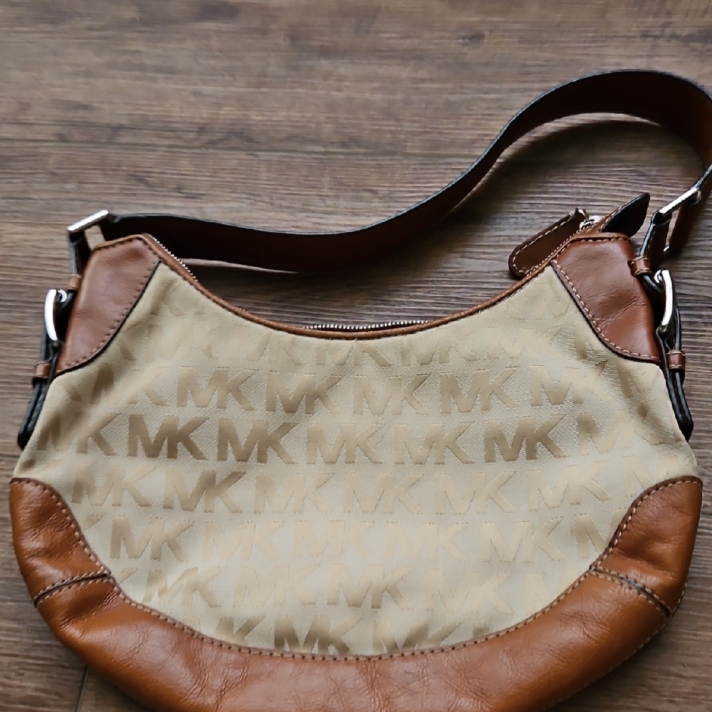 Michael Kors Brown and Tan MK Shoulder Bag